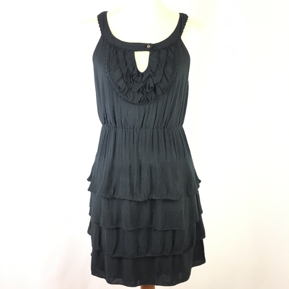 Maeve Anthropologie Ruffle Dress 4 KeyholeBlack - Picture 1 of 6